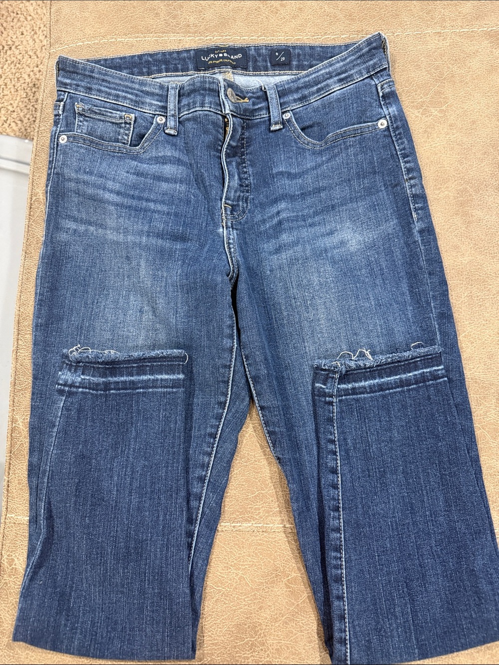Lucky Brand Medium Blue Cropped Wide-Leg Jeans with Knee Panels